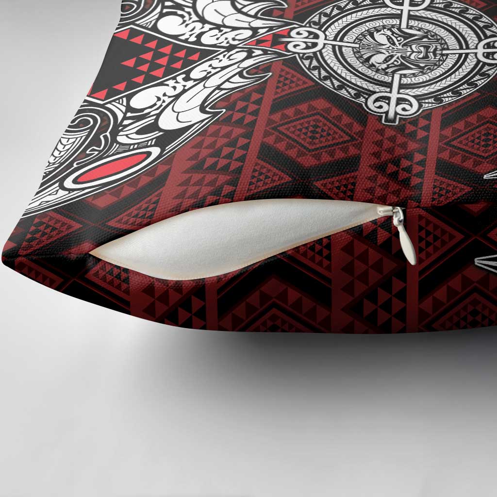 Red Aotearoa Taniko Motif Pillow Cover Vintage Maori New Zealand Tribal Art Pattern - Polynesian Pride