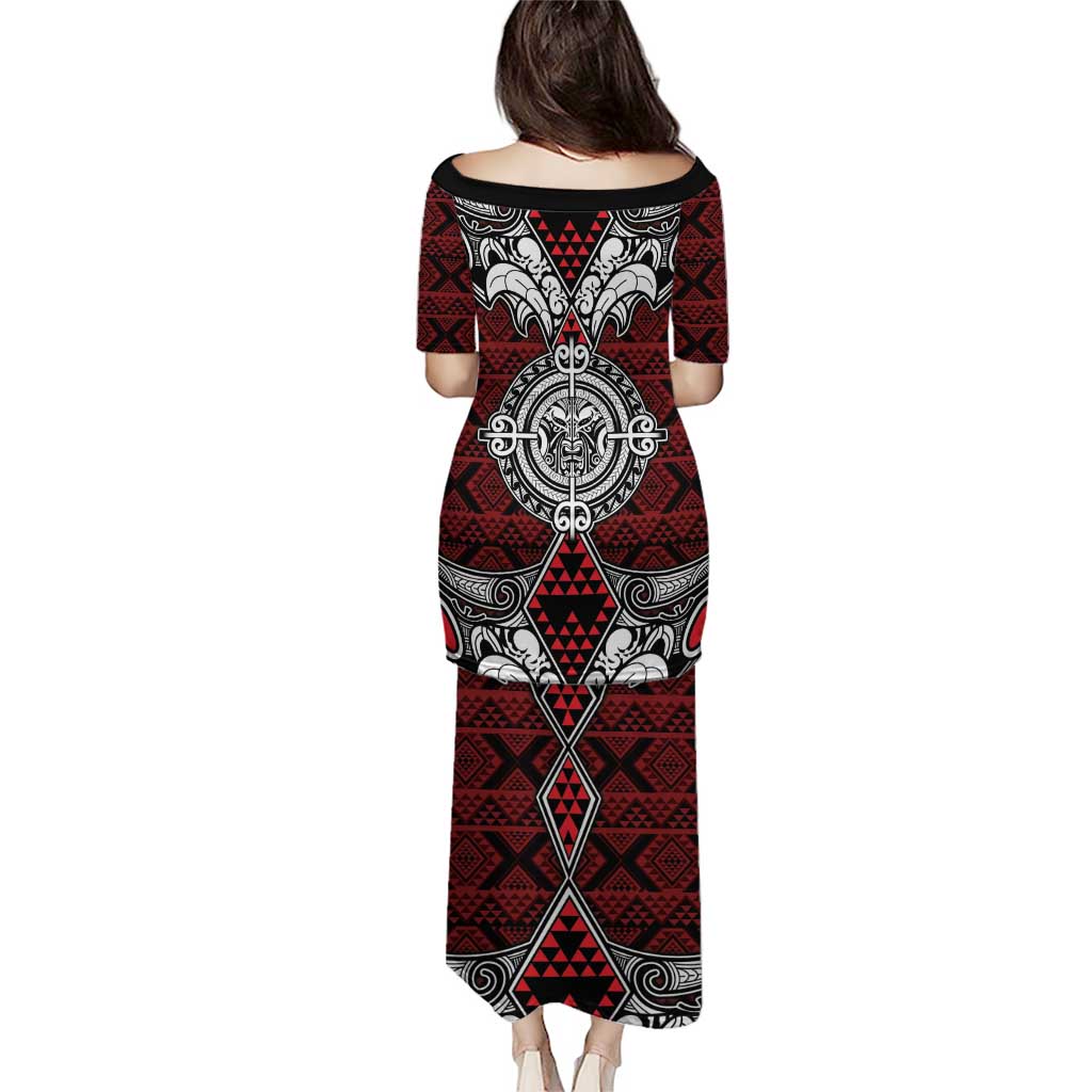 Red Aotearoa Tanilo Motif Puletasi Vintage Maori New Zealand Tribal Art Pattern