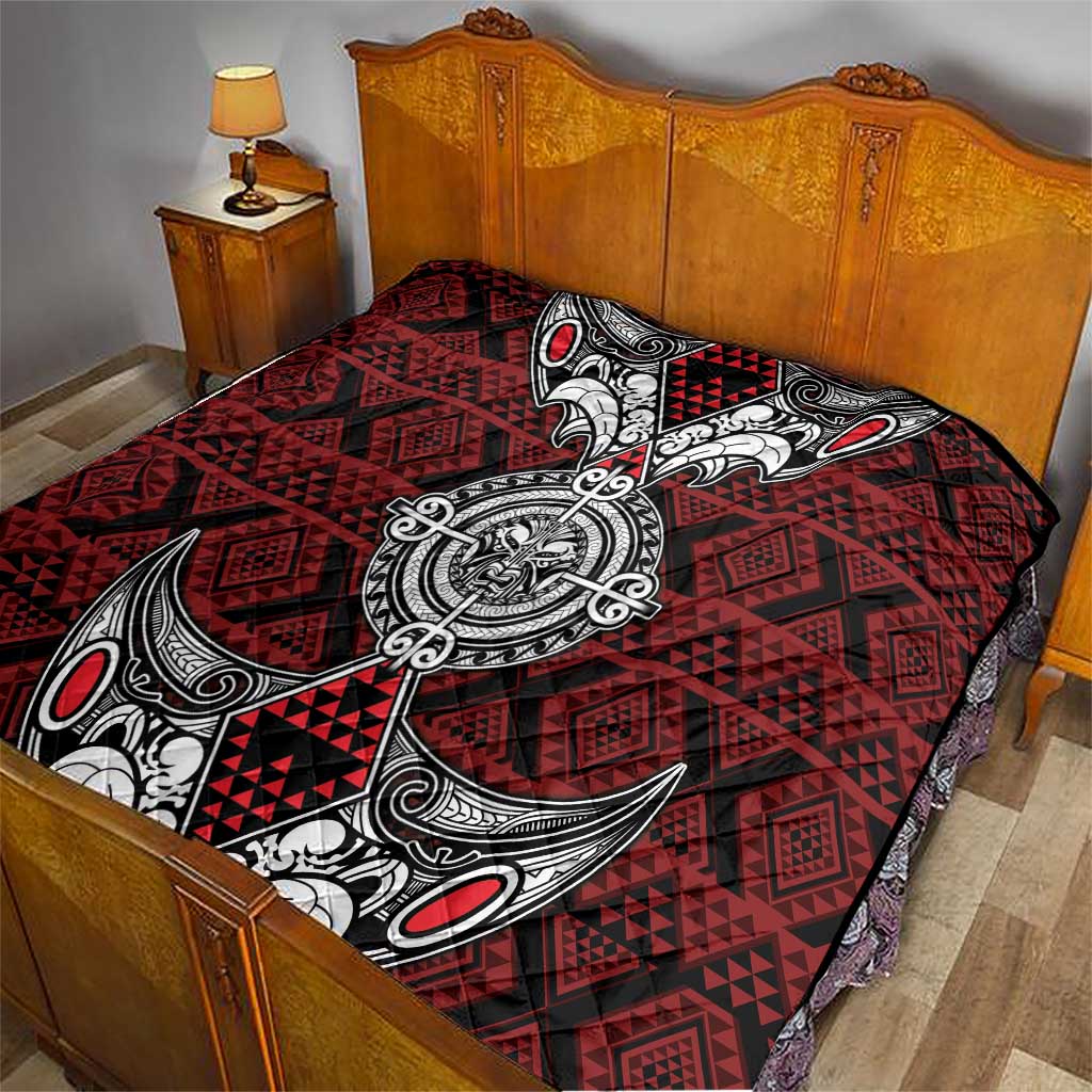 Red Aotearoa Taniko Motif Quilt Vintage Maori New Zealand Tribal Art Pattern