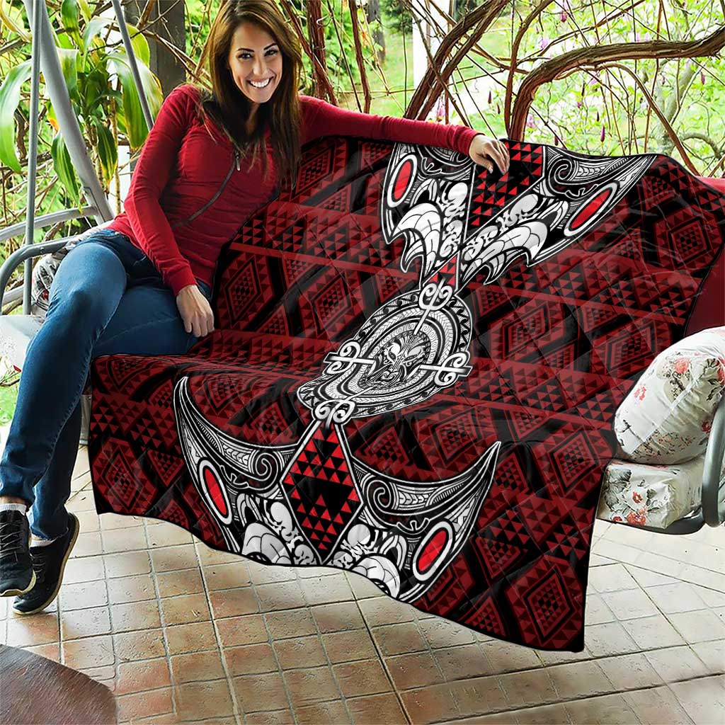 Red Aotearoa Taniko Motif Quilt Vintage Maori New Zealand Tribal Art Pattern