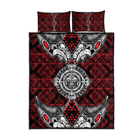 Red Aotearoa Taniko Motif Quilt Bed Set Vintage Maori New Zealand Tribal Art Pattern