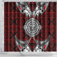 Red Aotearoa Taniko Motif Shower Curtain Vintage Maori New Zealand Tribal Art Pattern