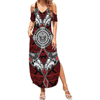 Red Aotearoa Tanilo Motif Summer Maxi Dress Vintage Maori New Zealand Tribal Art Pattern