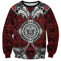Red Aotearoa Tanilo Motif Sweatshirt Vintage Maori New Zealand Tribal Art Pattern