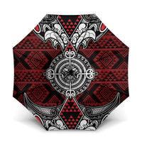 Red Aotearoa Taniko Motif Umbrella Vintage Maori New Zealand Tribal Art Pattern - Polynesian Pride