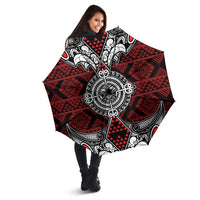 Red Aotearoa Taniko Motif Umbrella Vintage Maori New Zealand Tribal Art Pattern - Polynesian Pride