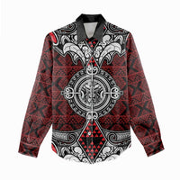 Red Aotearoa Tanilo Motif Women Casual Shirt Vintage Maori New Zealand Tribal Art Pattern