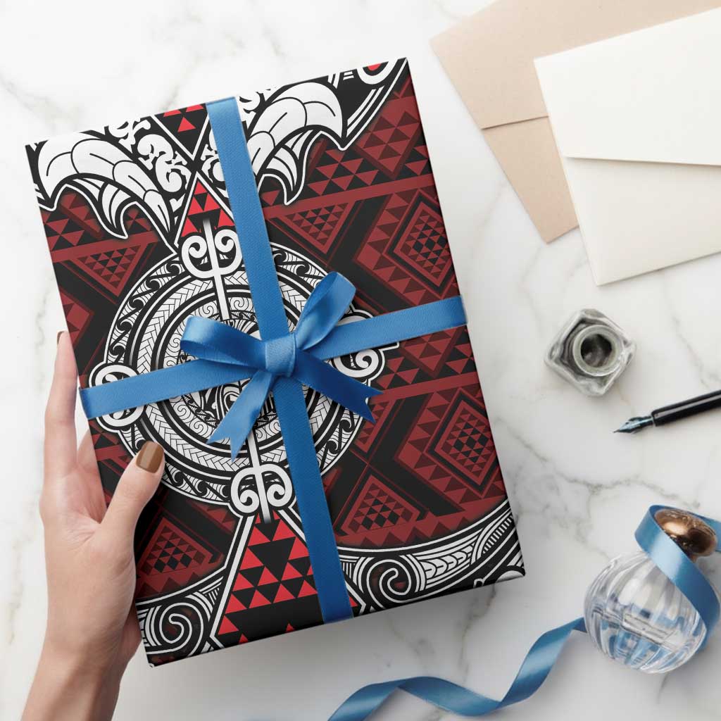 Red Aotearoa Taniko Motif Wrapping Paper Vintage Maori New Zealand Tribal Art Pattern - Polynesian Pride