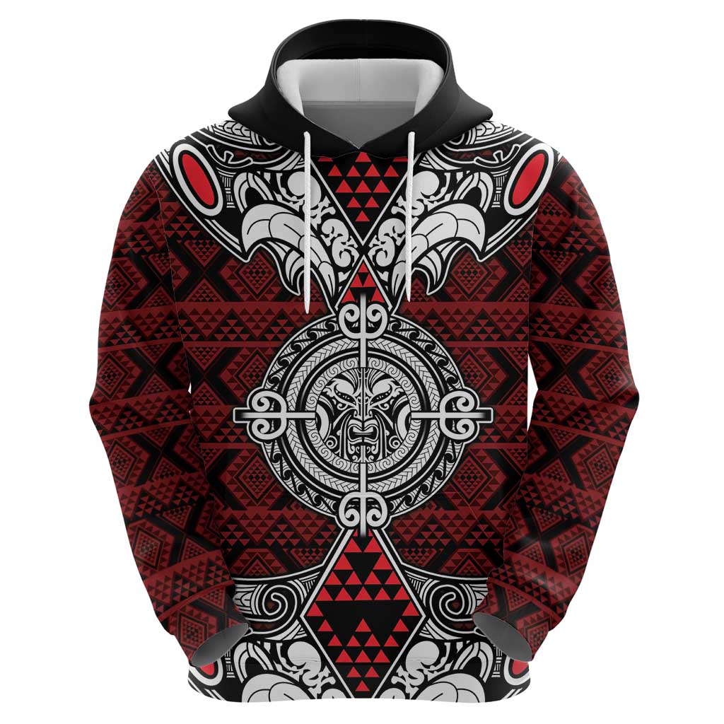 Red Aotearoa Tanilo Motif Zip Hoodie Vintage Maori New Zealand Tribal Art Pattern