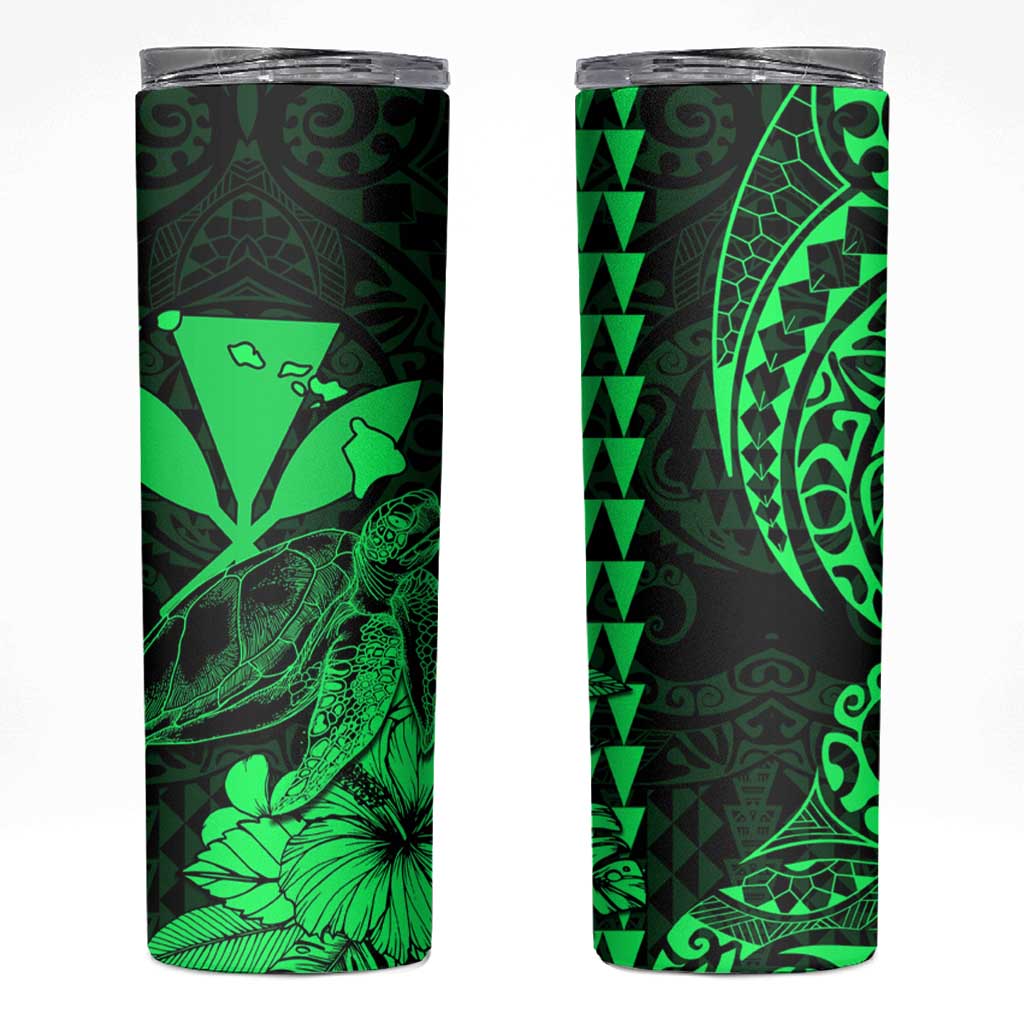 Kakau Polynesian Tribal Hawaiian Turtle Skinny Tumbler with Kanaka Maoli Green