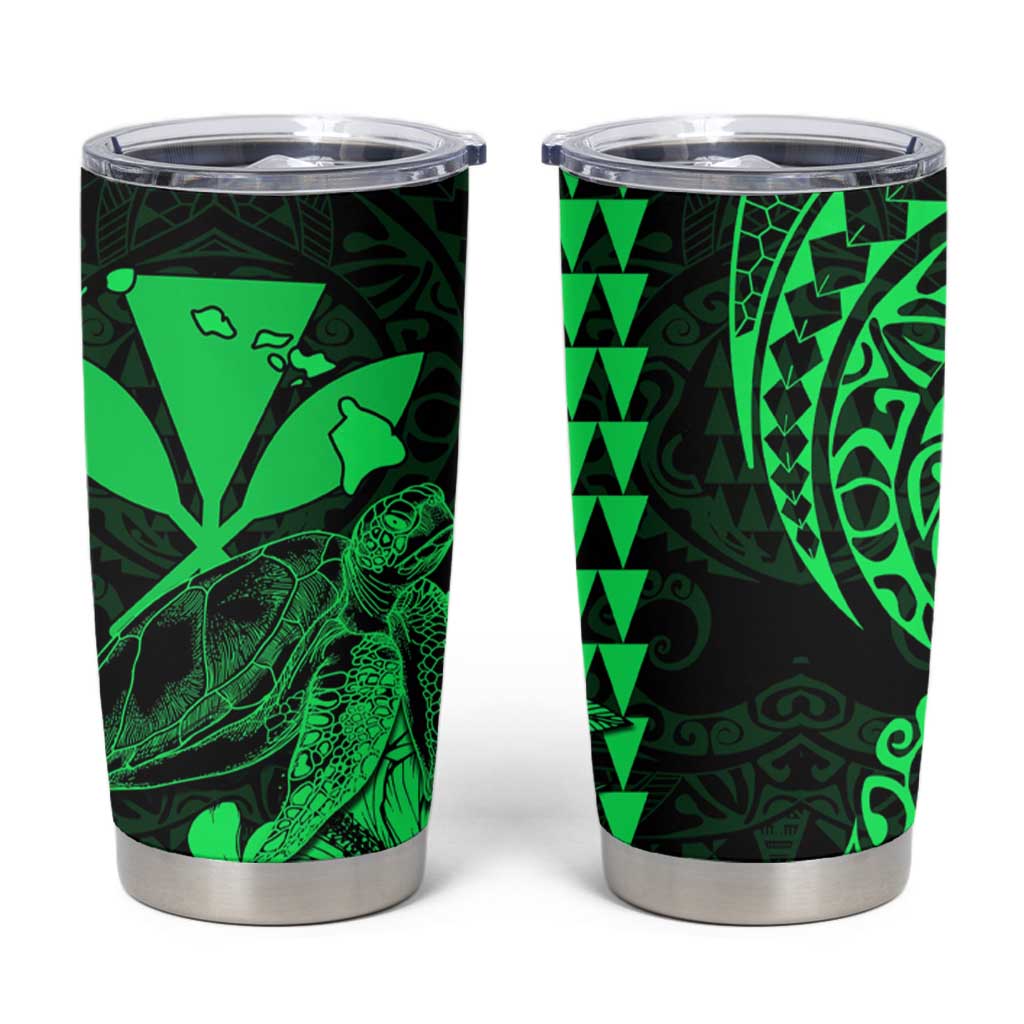 Kakau Polynesian Tribal Hawaiian Turtle Tumbler Cup with Kanaka Maoli Green