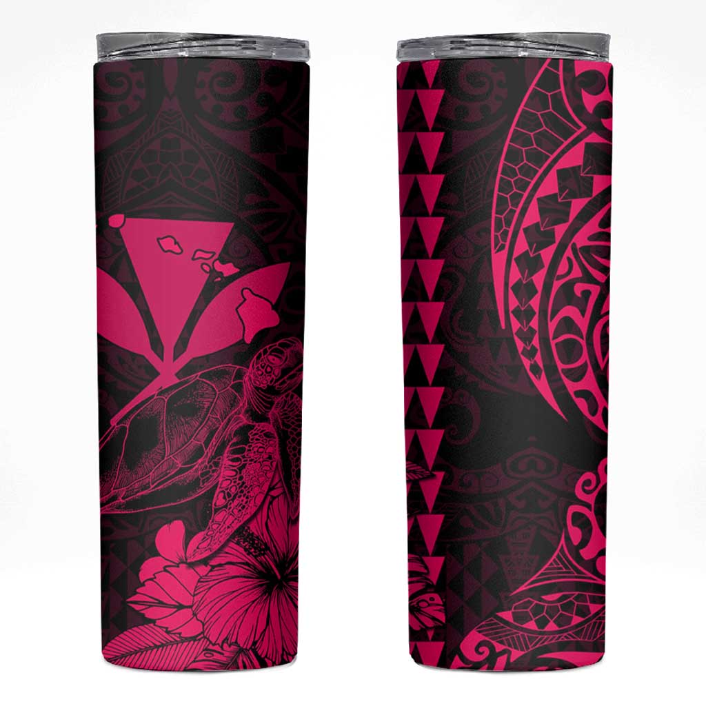 Kakau Polynesian Tribal Hawaiian Turtle Skinny Tumbler with Kanaka Maoli Pink