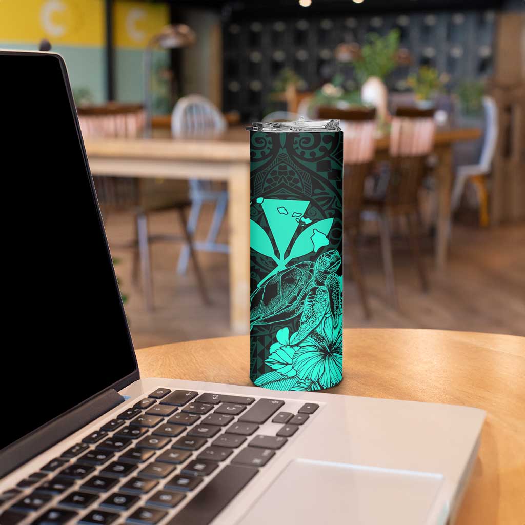 Kakau Polynesian Tribal Hawaiian Turtle Skinny Tumbler with Kanaka Maoli Turquoise
