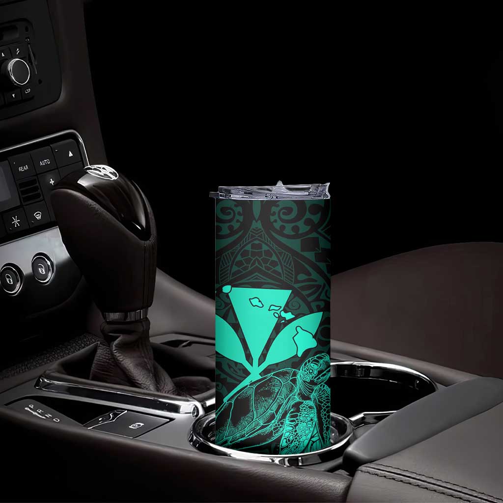 Kakau Polynesian Tribal Hawaiian Turtle Skinny Tumbler with Kanaka Maoli Turquoise