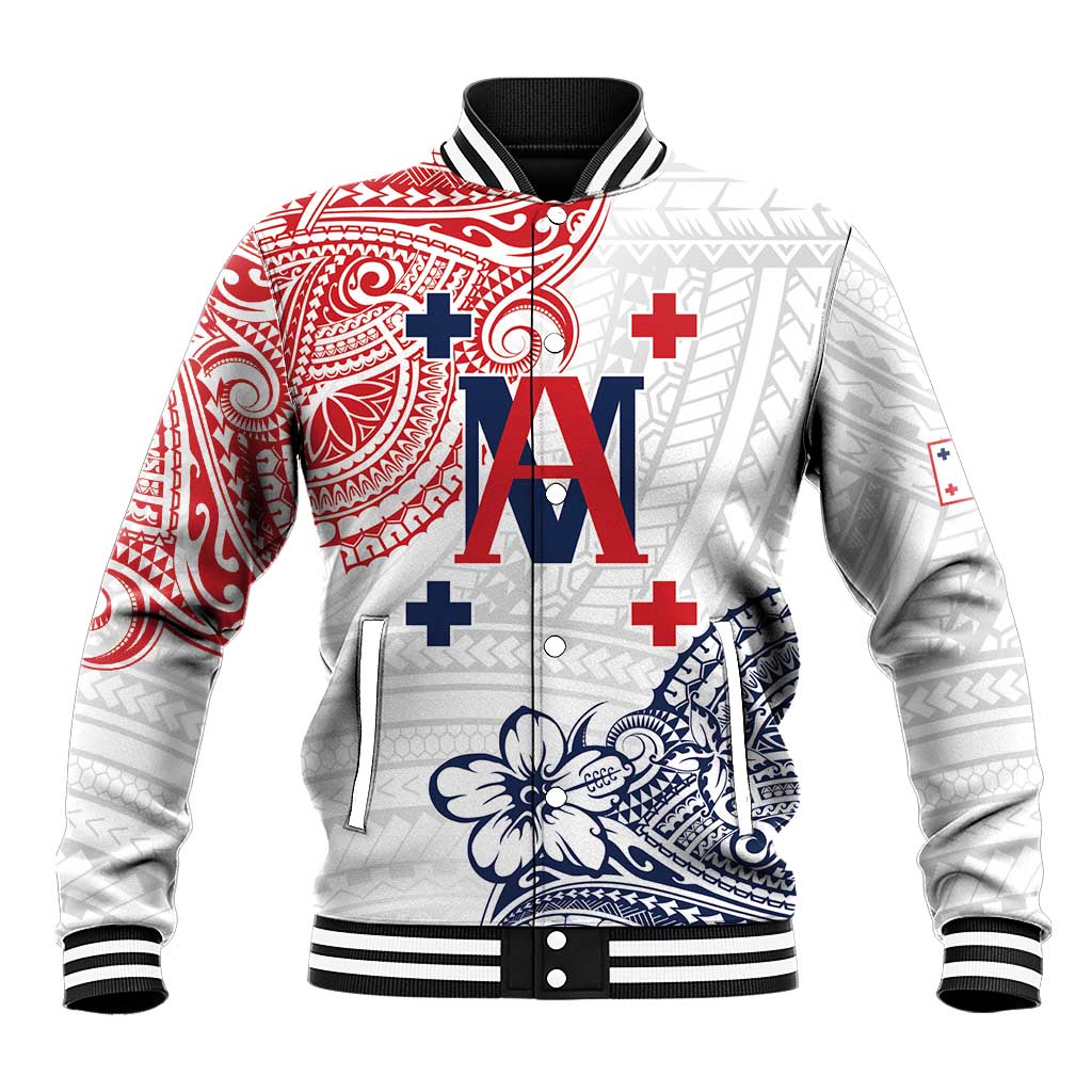 Kingdom of Uvea 1842-1860 Personalized Baseball Jacket Wallis and Futuna Polynesian Tribal Pattern LT9 Unisex White - Polynesian Pride