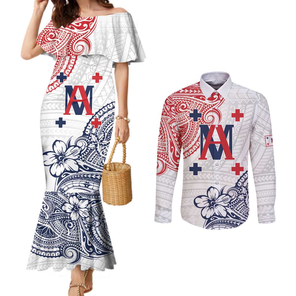 Kingdom of Uvea 1842-1860 Personalized Couples Matching Mermaid Dress and Long Sleeve Button Shirt Wallis and Futuna Polynesian Tribal Pattern