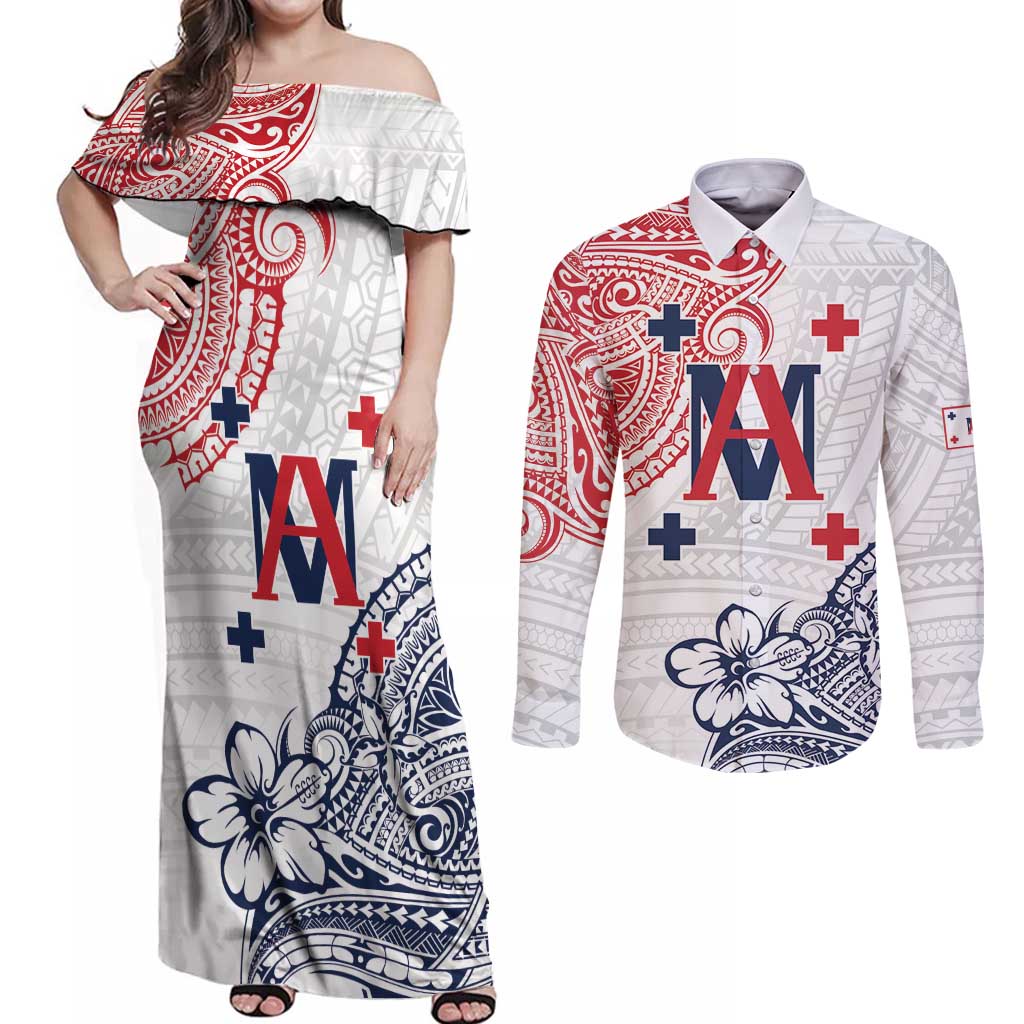 Kingdom of Uvea 1842-1860 Personalized Couples Matching Off Shoulder Maxi Dress and Long Sleeve Button Shirt Wallis and Futuna Polynesian Tribal Pattern