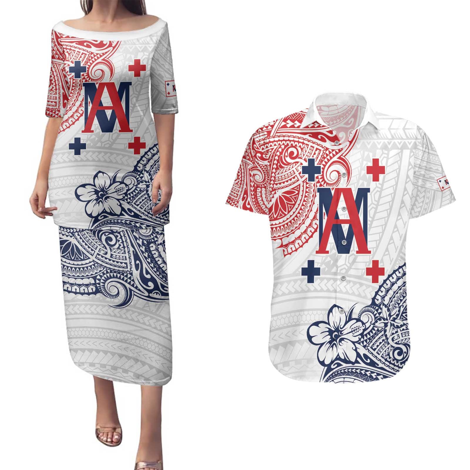 Kingdom of Uvea 1842-1860 Personalized Couples Matching Puletasi and Hawaiian Shirt Wallis and Futuna Polynesian Tribal Pattern