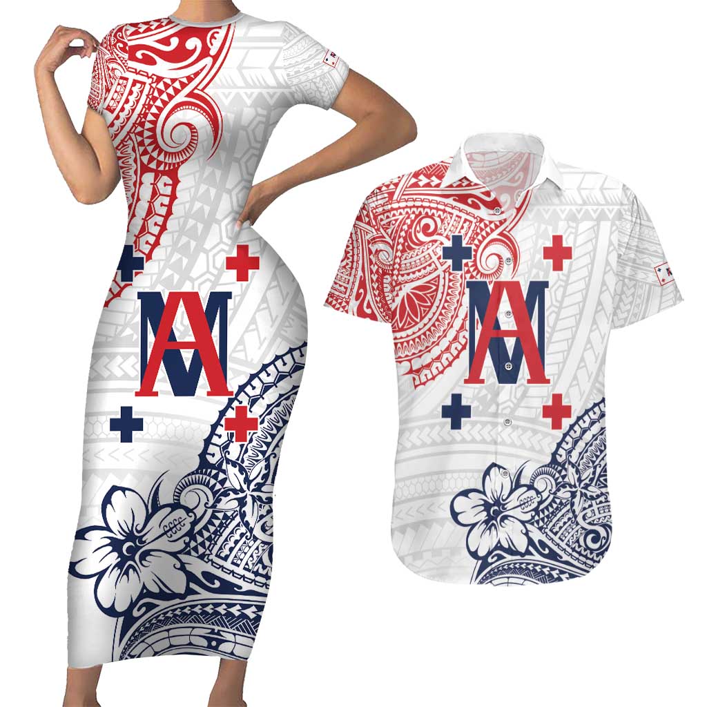 Kingdom of Uvea 1842-1860 Personalized Couples Matching Short Sleeve Bodycon Dress and Hawaiian Shirt Wallis and Futuna Polynesian Tribal Pattern