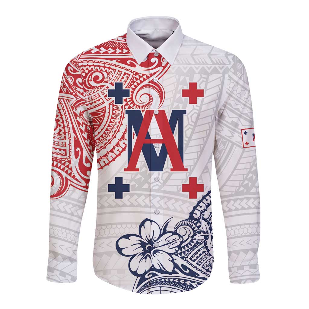 Kingdom of Uvea 1842-1860 Personalized Long Sleeve Button Shirt Wallis and Futuna Polynesian Tribal Pattern LT9 Unisex White - Polynesian Pride