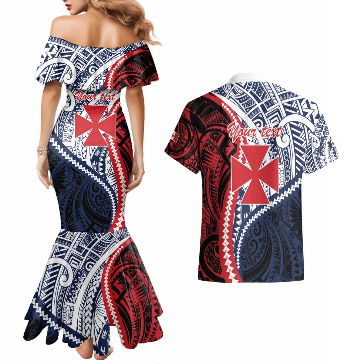 Kingdom of Uvea 1860-1886 Personalized Couples Matching Mermaid Dress and Hawaiian Shirt Wallis and Futuna Polynesian Tribal Pattern