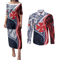 Kingdom of Uvea 1860-1886 Personalized Couples Matching Puletasi and Long Sleeve Button Shirt Wallis and Futuna Polynesian Tribal Pattern
