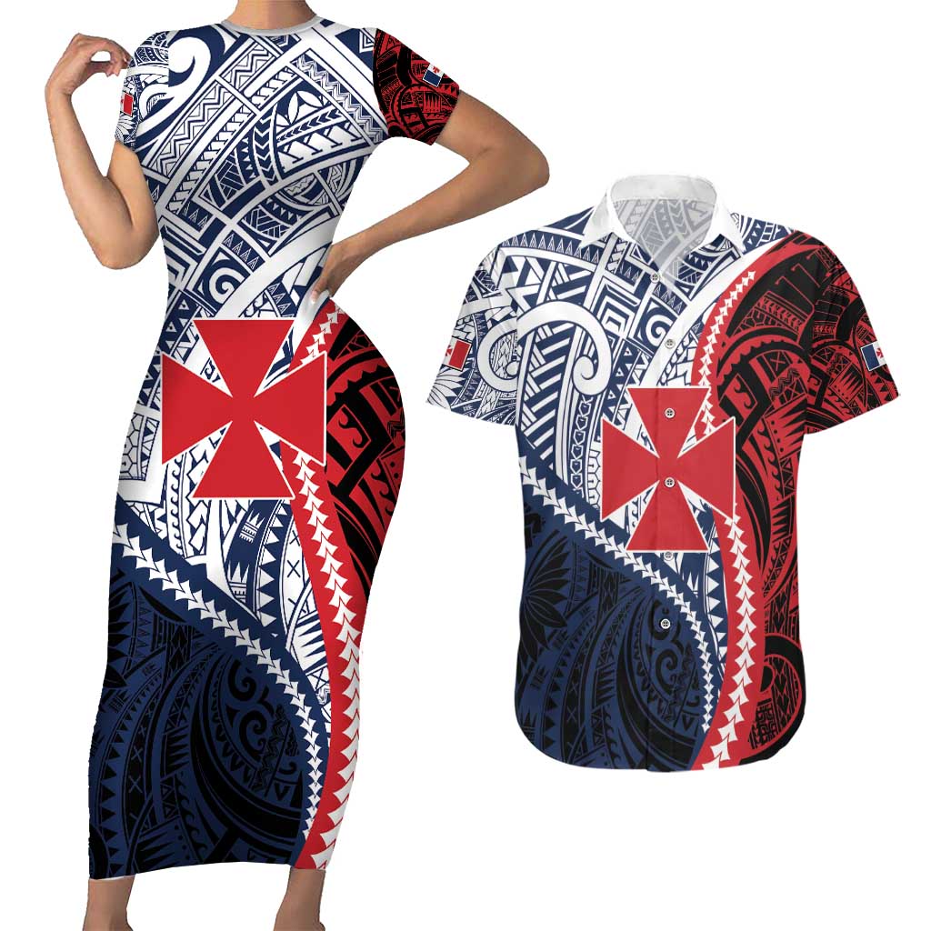 Kingdom of Uvea 1860-1886 Personalized Couples Matching Short Sleeve Bodycon Dress and Hawaiian Shirt Wallis and Futuna Polynesian Tribal Pattern
