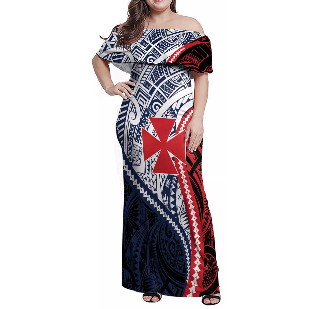 Kingdom of Uvea 1860-1886 Personalized Family Matching Off Shoulder Maxi Dress and Hawaiian Shirt Wallis and Futuna Polynesian Tribal Pattern