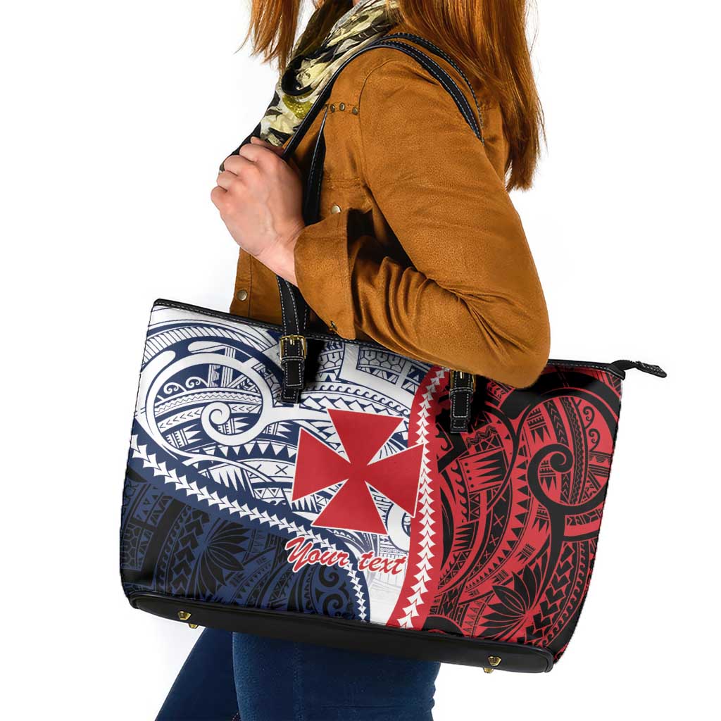 Kingdom of Uvea 1860-1886 Personalized Leather Tote Bag Wallis and Futuna Polynesian Tribal Pattern