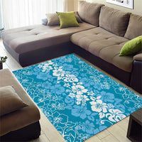 Hawaiian Lei Day Area Rug Blue Hibiscus Flowers Lei Art