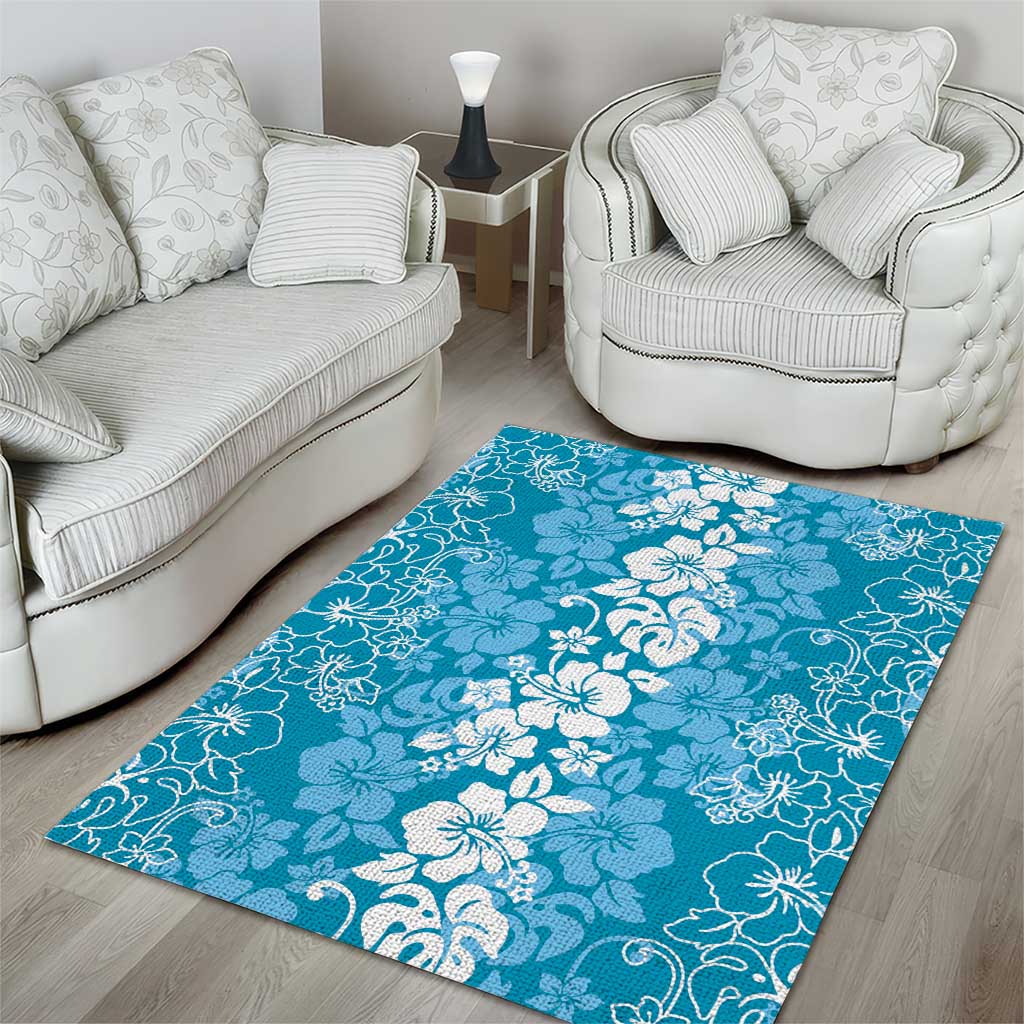 Hawaiian Lei Day Area Rug Blue Hibiscus Flowers Lei Art