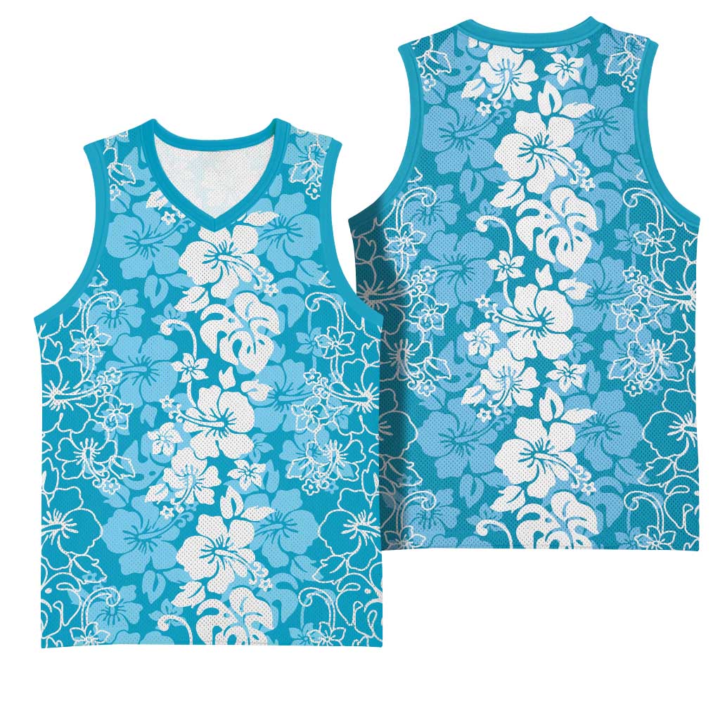 Hawaiian Lei Day Basketball Jersey Blue Hibiscus Flowers Lei Art - Polynesian Pride