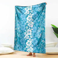 Hawaiian Lei Day Blanket Blue Hibiscus Flowers Lei Art