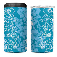 Hawaiian Lei Day 4 in 1 Can Cooler Tumbler Blue Hibiscus Flowers Lei Art