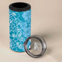Hawaiian Lei Day 4 in 1 Can Cooler Tumbler Blue Hibiscus Flowers Lei Art