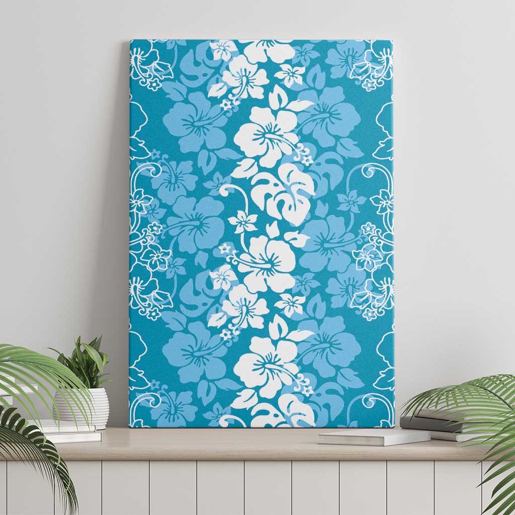 Hawaiian Lei Day Canvas Wall Art Blue Hibiscus Flowers Lei Art