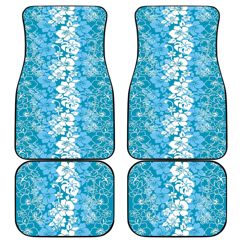 Hawaiian Lei Day Car Mats Blue Hibiscus Flowers Lei Art