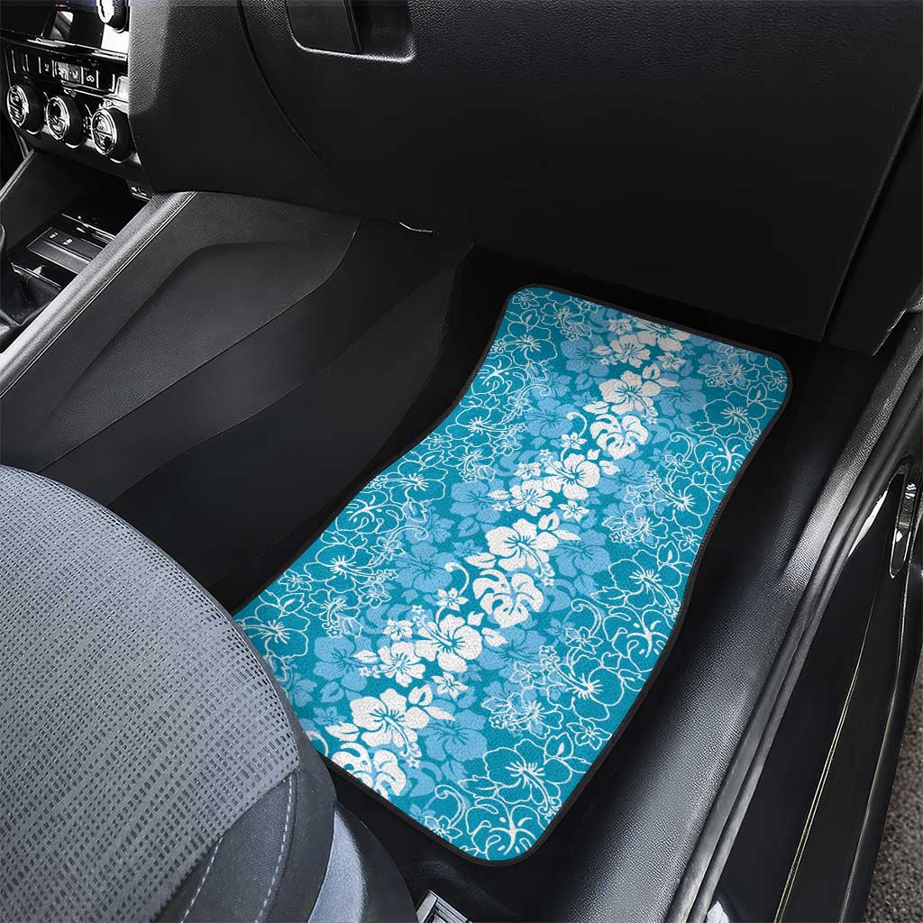 Hawaiian Lei Day Car Mats Blue Hibiscus Flowers Lei Art