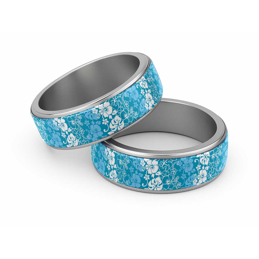 Hawaiian Lei Day Classic Ring Blue Hibiscus Flowers Lei Art - Polynesian Pride