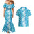 Hawaiian Lei Day Couples Matching Mermaid Dress and Hawaiian Shirt Blue Hibiscus Flowers Lei Art