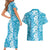 Hawaiian Lei Day Couples Matching Short Sleeve Bodycon Dress and Hawaiian Shirt Blue Hibiscus Flowers Lei Art