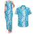 Hawaiian Lei Day Couples Matching Tank Maxi Dress and Hawaiian Shirt Blue Hibiscus Flowers Lei Art