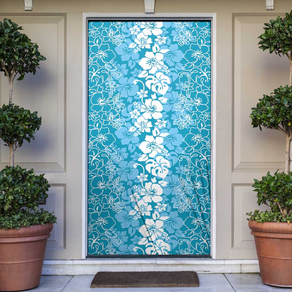 Hawaiian Lei Day Door Cover Blue Hibiscus Flowers Lei Art - Polynesian Pride