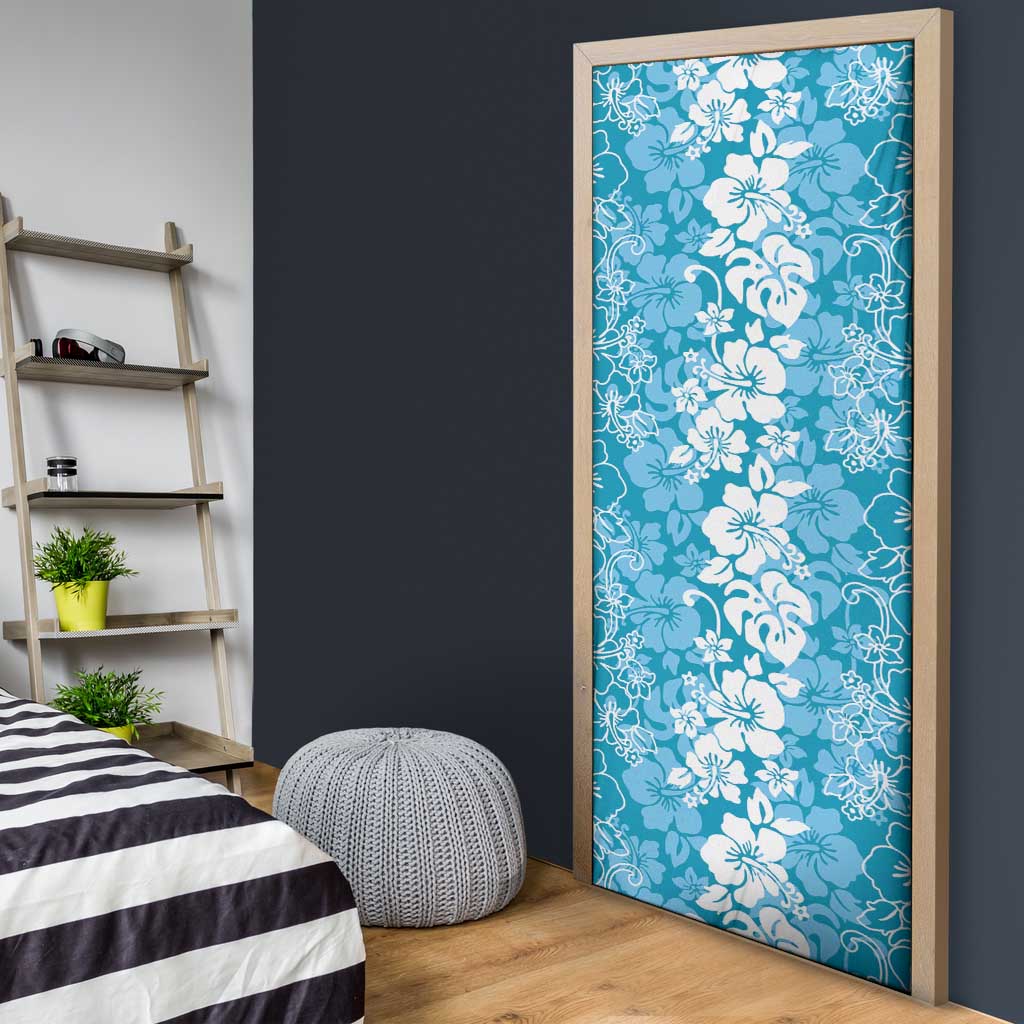 Hawaiian Lei Day Door Cover Blue Hibiscus Flowers Lei Art - Polynesian Pride