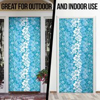 Hawaiian Lei Day Door Cover Blue Hibiscus Flowers Lei Art - Polynesian Pride