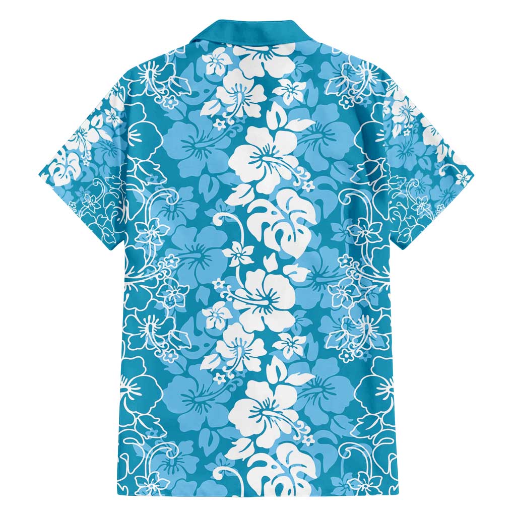 Hawaiian Lei Day Family Matching Long Sleeve Bodycon Dress and Hawaiian Shirt Blue Hibiscus Flowers Lei Art