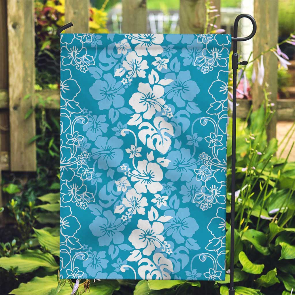 Hawaiian Lei Day Garden Flag Blue Hibiscus Flowers Lei Art