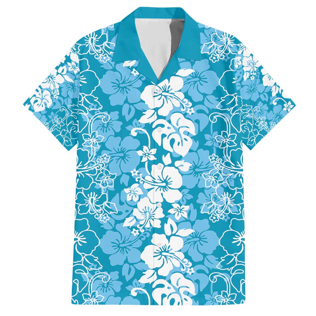 Hawaiian Lei Day Hawaiian Shirt Blue Hibiscus Flowers Lei Art