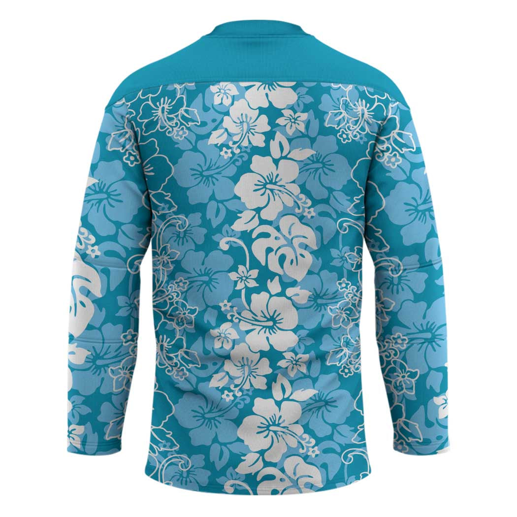 Hawaiian Lei Day Hockey Jersey Blue Hibiscus Flowers Lei Art - Polynesian Pride