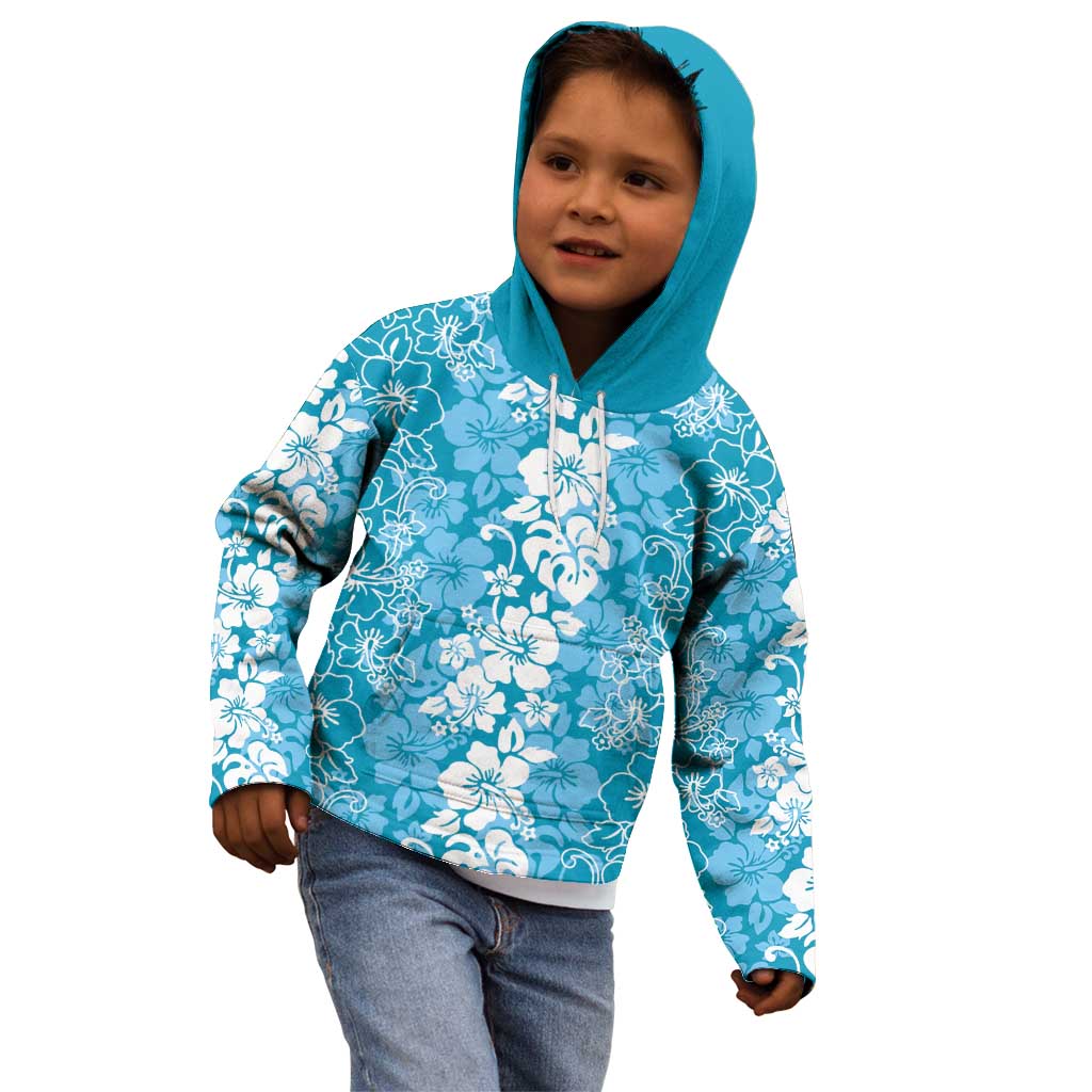Hawaiian Lei Day Kid Hoodie Blue Hibiscus Flowers Lei Art